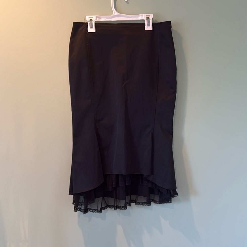 Black midi skirt with lace detailing on the bottom
